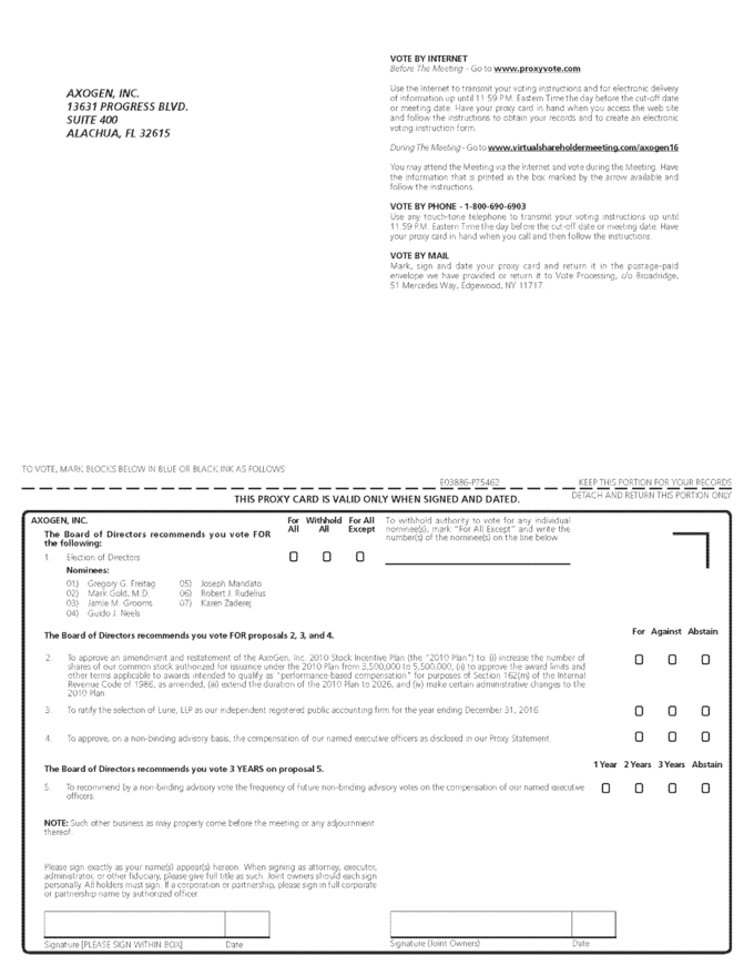 AXOGEN INCproxycard